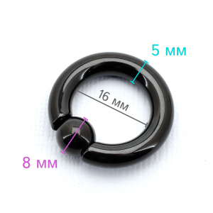 Кольцо 5 мм, черное титановое покрытие. Шарик на пружине. BCRA4-SL
