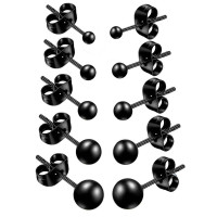 Серьги-гвоздики. Пара. Шарик, чёрное титановое покрытие. SES-422-BK-2