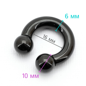 Интернал-циркуляр 6 мм для пирсинга Принц Альберт, чёрное титановое покрытие. ICBRA2