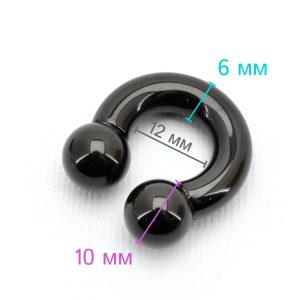 Интернал-циркуляр 6 мм для пирсинга Принц Альберт, чёрное титановое покрытие. ICBRA2