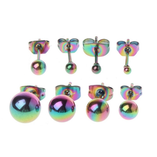 Серьги-гвоздики. Пара. Шарик, радужное титановое покрытие. SES-422-RB-2