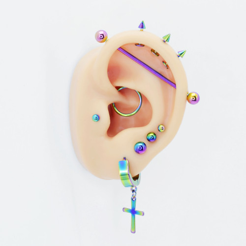 Серьги-гвоздики. Пара. Шарик, радужное титановое покрытие. SES-422-RB-2