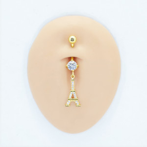 Украшение для пирсинга пупка, покрытие золотом. Эйфелева башня. BNG4334