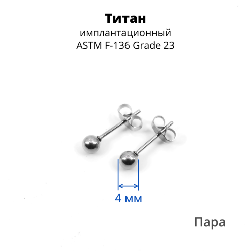 Серьги-гвоздики. Пара. Шарик. Титан. SES-422TI-2