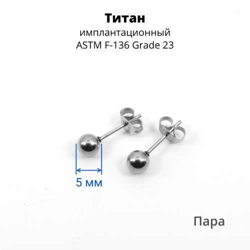Серьги-гвоздики. Пара. Шарик. Титан. SES-422TI-2