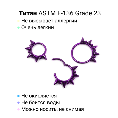 Кольцо сегментное 1,2 мм кликер. Титан, фиолетовое анодирование. HSEG3990