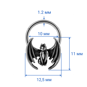 Кольцо сегментное 1,2 мм кликер для пирсинга септума. Кошка с крыльями. HSEG0639