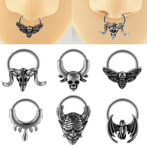 Кольцо сегментное 1,2 мм кликер для пирсинга септума. Кошка с крыльями. HSEG0639