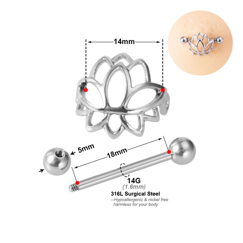 Украшение для пирсинга соска. Лотос. SNP7843