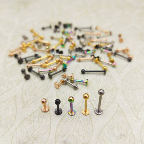 Лабрета 1,2 мм для пирсинга уха и губы. Титан, золотое анодирование. LBBTA16g