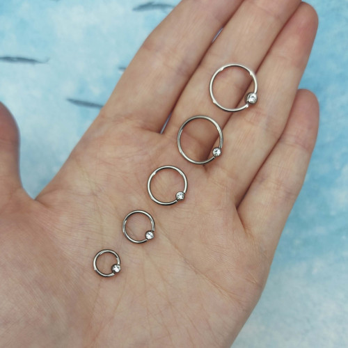 Кольцо 1,2 мм. Титан. Шарик с кристаллом. BCRTC16