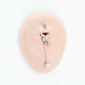 Украшение для пирсинга пупка, покрытие розовым золотом. Бабочка и звездочка. BNRG6113