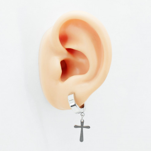 Клипса кольцо с подвеской крест, золотое титановое покрытие. EAR3048
