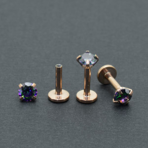 Интернал-лабрета 1,2 мм. Циркон Mystic Topaz, розовое золото. ILBZ132