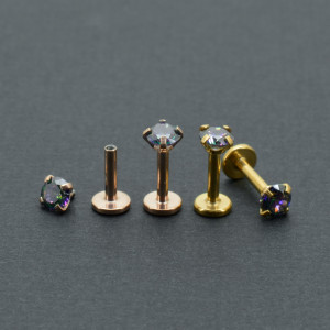 Интернал-лабрета 1,2 мм. Циркон Mystic Topaz, розовое золото. ILBZ132