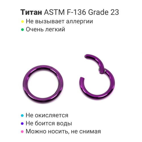 Кольцо сегментное 2,5 мм кликер. Титан, фиолетовое анодирование. HSEG10DV