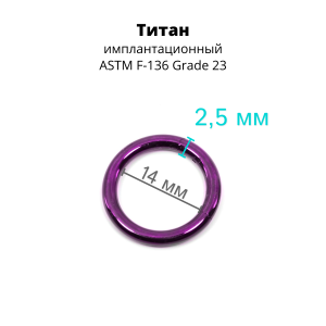 Кольцо сегментное 2,5 мм кликер. Титан, фиолетовое анодирование. HSEG10DV