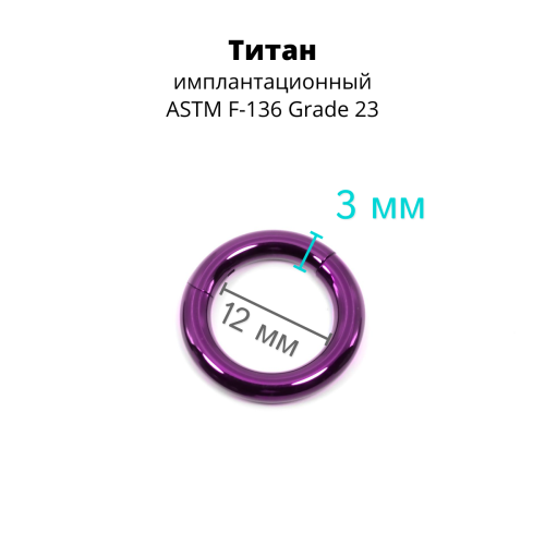 Кольцо сегментное 3,0 мм кликер. Титан, фиолетовое анодирование. HSEGT8DV
