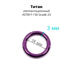 Кольцо сегментное 3,0 мм кликер. Титан, фиолетовое анодирование. HSEGT8DV