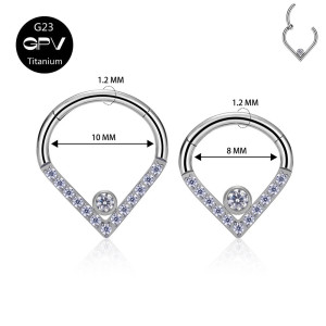 Кольцо-капля сегментное 1,2 мм кликер с кристаллом. Титан. HSEGTAJ009