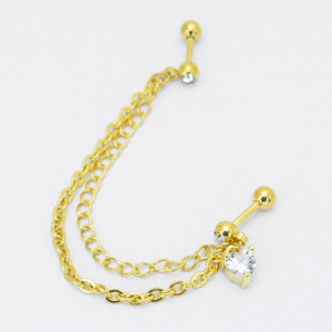 Штанга 1,2 мм для двух проколов, золотое титановое покрытие. Сердце. JC-1667