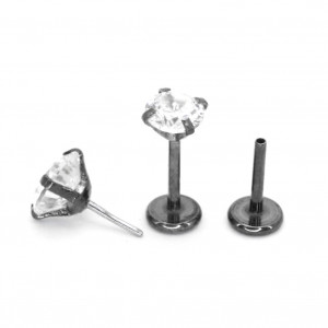 Лабрета 0,8 мм Push-in (без резьбы), чёрное титановое покрытие. Циркон. IL1193