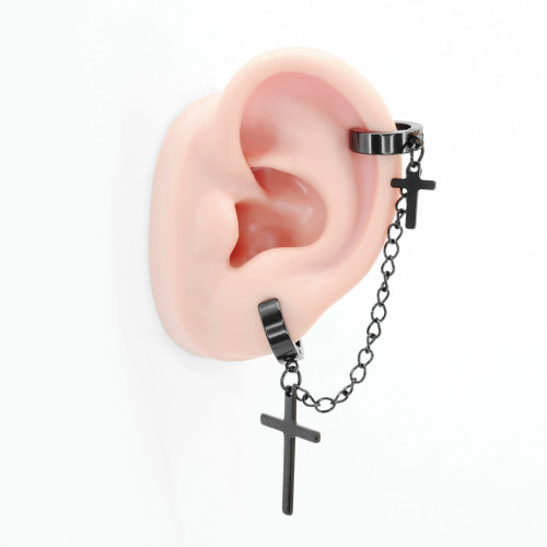 Клипса кольцо для имитации пирсинга двух проколов. Кресты. EAR3483